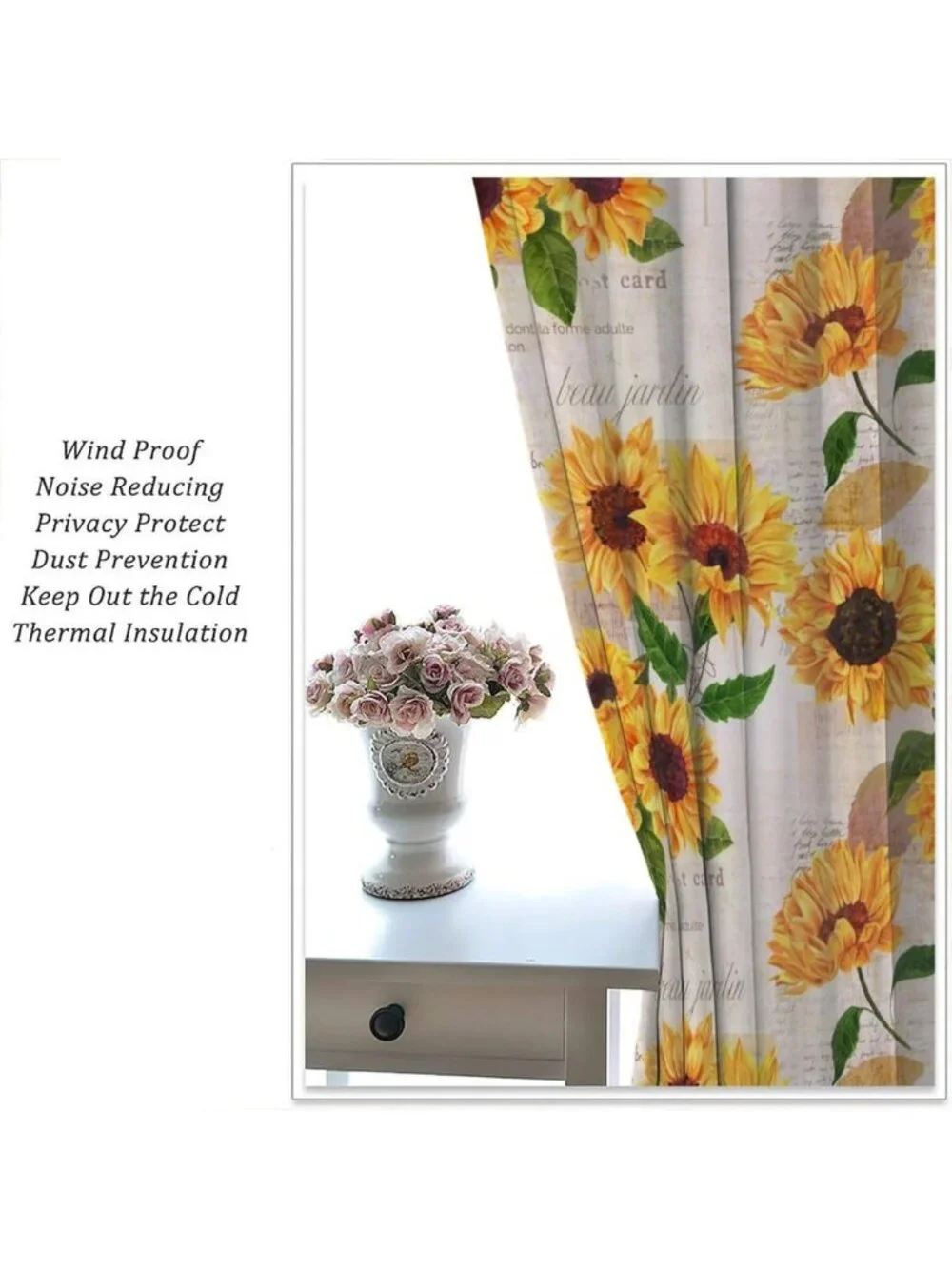 Rustic Vintage Sunflower Curtains | Farmhouse Yellow Floral Window Treatments